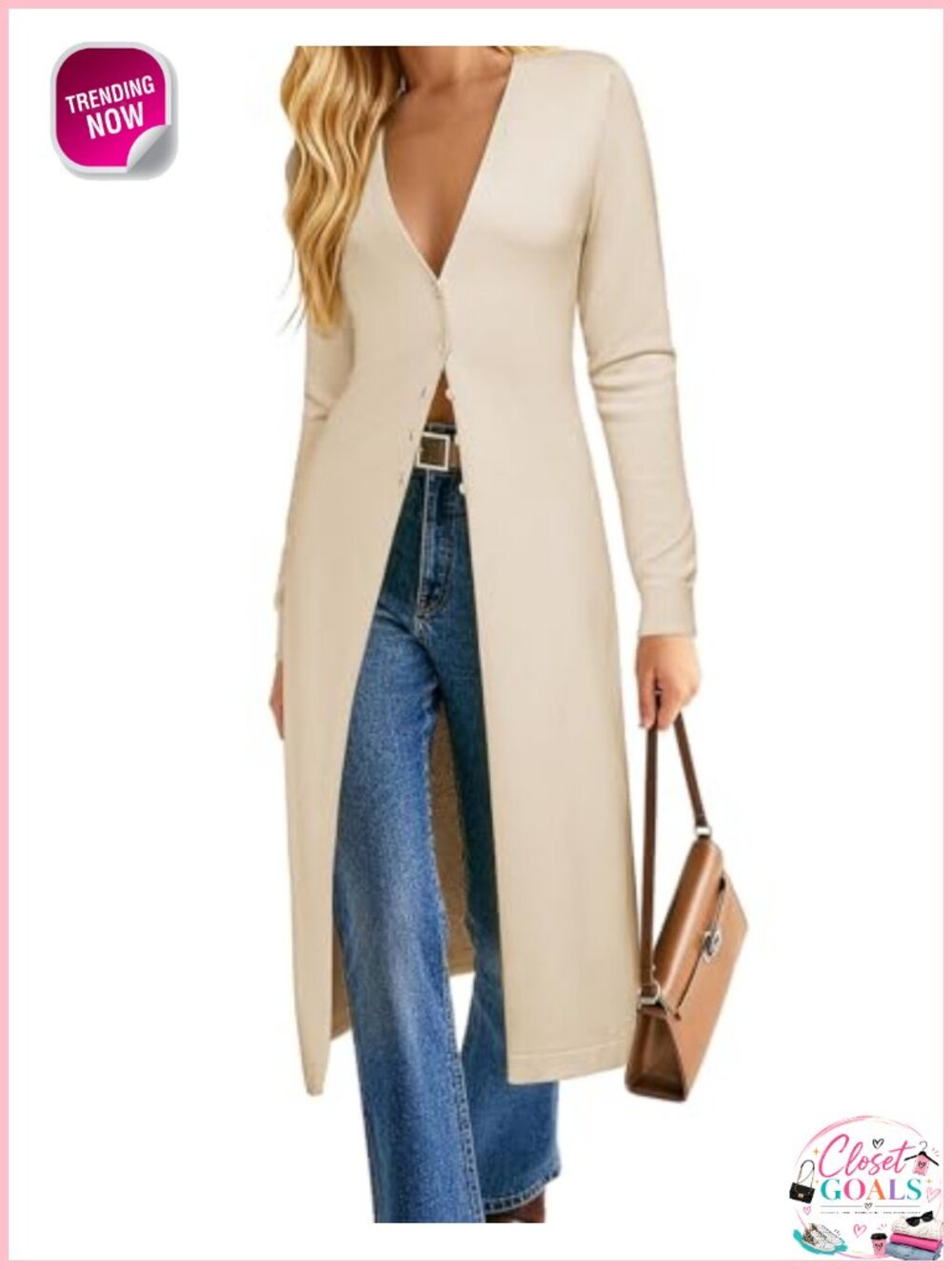 Long Lightweight Knit Duster Cardigan Button Up V-Neck